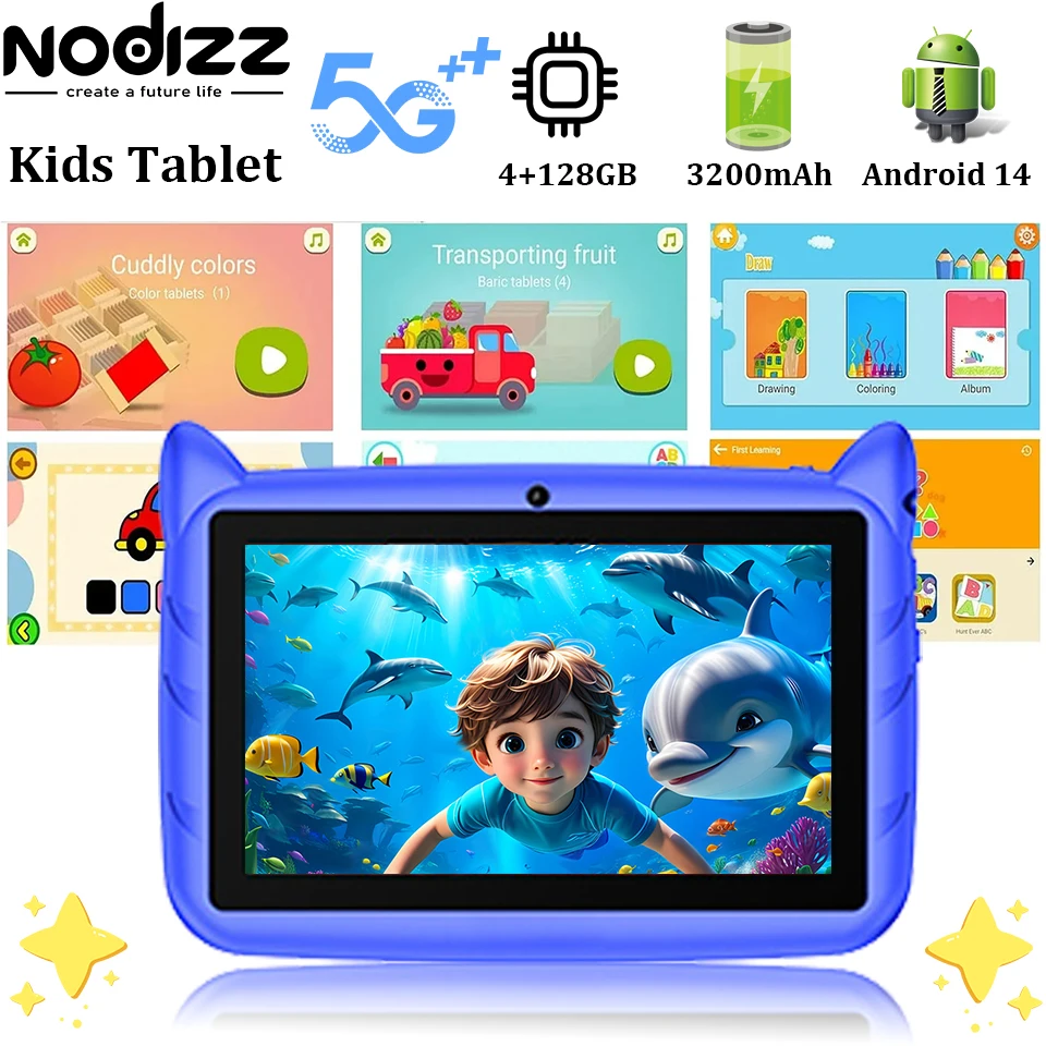 

Kids Tablet 7inch Android14 3200mAh Best Christmas Gift Cute Touch Gaming Children 4GB+128GB WiFi Child Tablets PC Birthday Gift