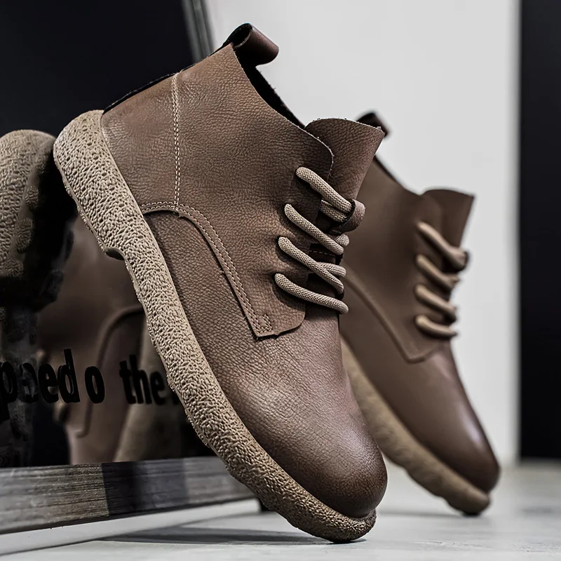 

Men's workwear boots fashionable new style casual high top shoes outdoor classic retro English style small leather shoes