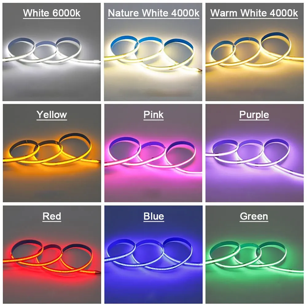 COB LED Strip Light 8mm Led Lights 320 LEDs High Density Flexible Linear Lighting Dimmable Red Green Blue Decor DC12V DC24V