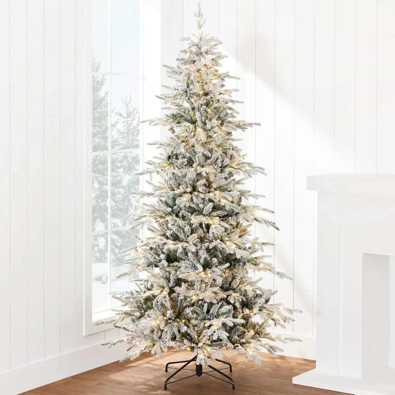 Lighted Aspen Christmas Tree, 7.5Ft Flocked Artifical Noble Fir, Pre-Lit White & Multicolored Led Lights Premium Holiday Décor