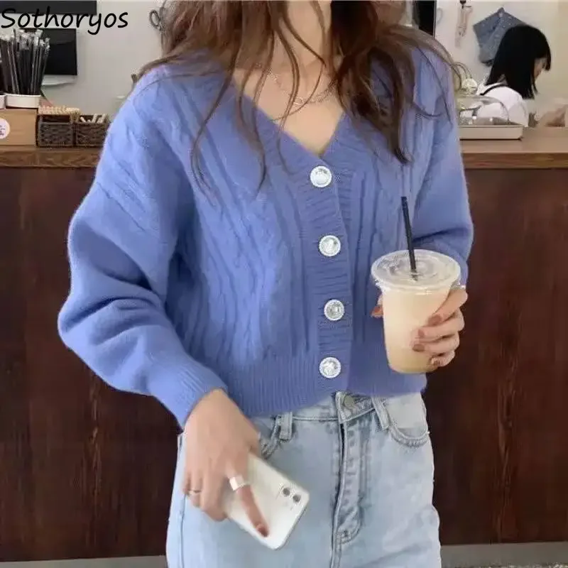 

V-neck Long Sleeve Cardigans Women Candy Colors Sweet Soft Stretchy Knitwear Gentle Short Sweater Design Pearls Elegant Cardigan