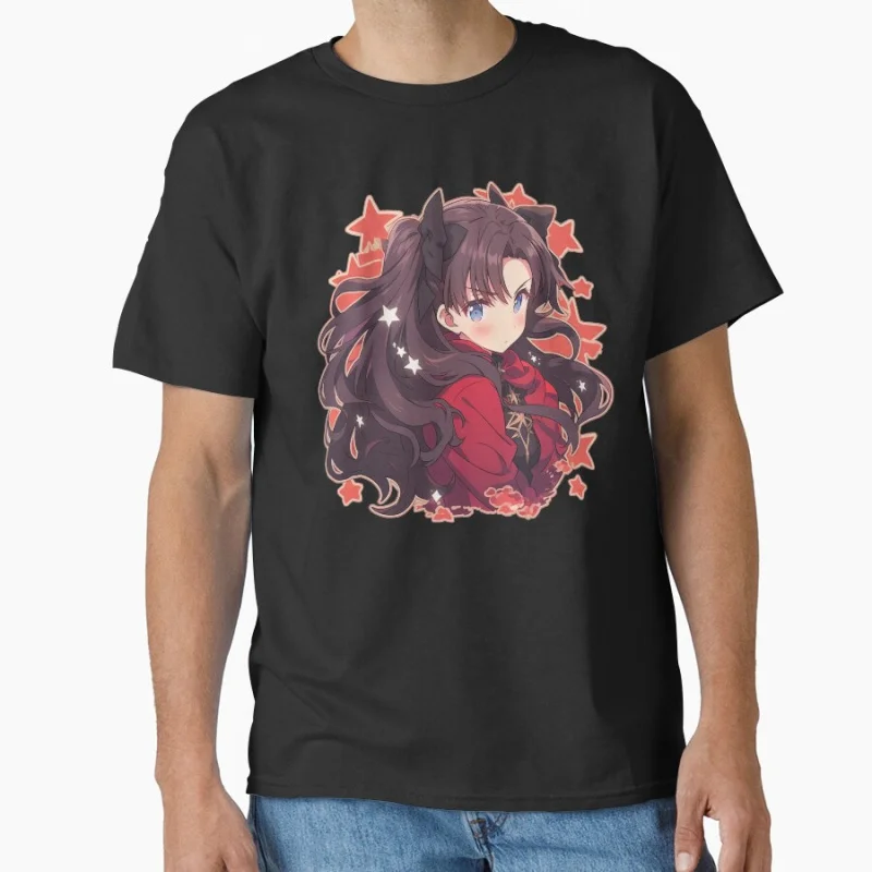 

Rin Tohsaka 80s vintage Manga Fate stay night video game Anime T shirt for men 100% cotton print Large size gift tops S-6XL