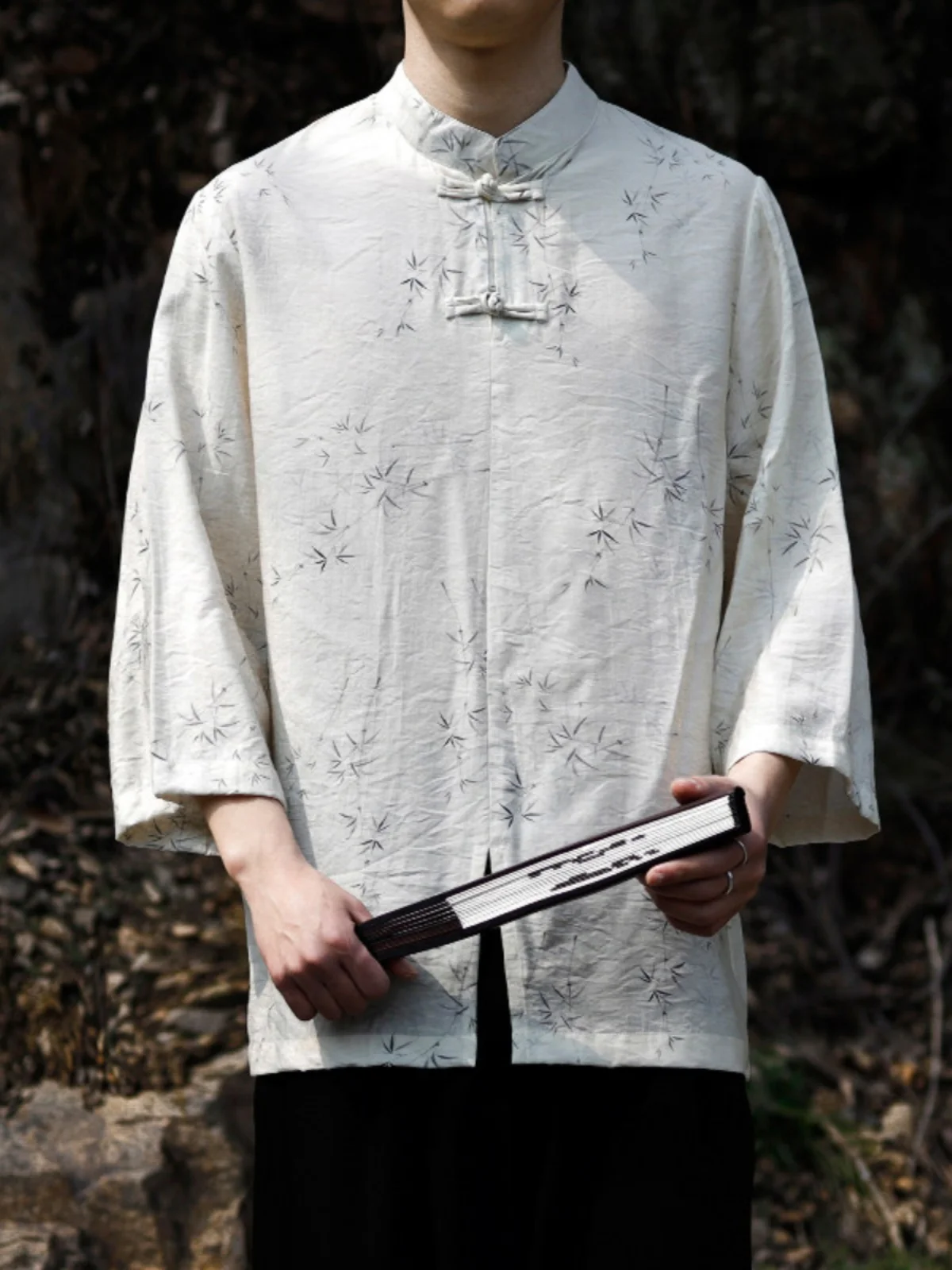 

Новая мужская рубашка в китайском стиле из ледяного шелка с коротким рукавом, летняя, тонкая, свободная, с рукавом 3/4, винтажная, на пуговицах, в стиле Тан, дышащая