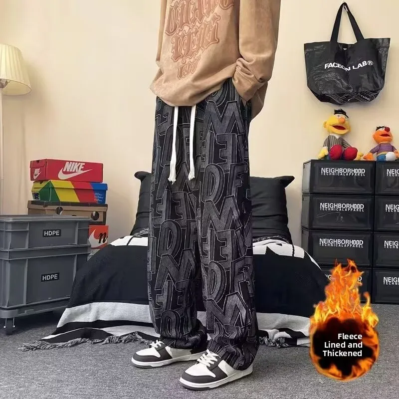 

Повседневные брюки с буквенным принтом в американском стиле High Street, мужские модные брендовые спортивные штаны Haome с прямыми штанинами