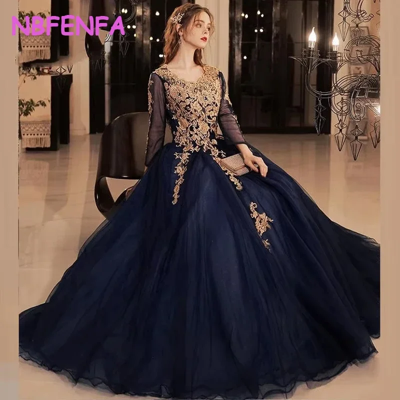 French Floral Print Long Evening Prom Dresses for Women Full sleeve Summer Elegant Formal Cocktail Birthday Party Dress vestidos