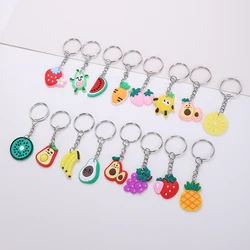 16pcs Cartoon PVC Fruit Design Keyring  Cute Strawberry Pattern Pendant Keychain Decor Purse Bag Charms Decoration For Car Bag