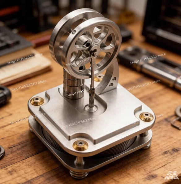 All-Metal Low Temperature Stirling Engine D16-C with Metal Power Cylinder & Square Base, Educational DIY Physics Model