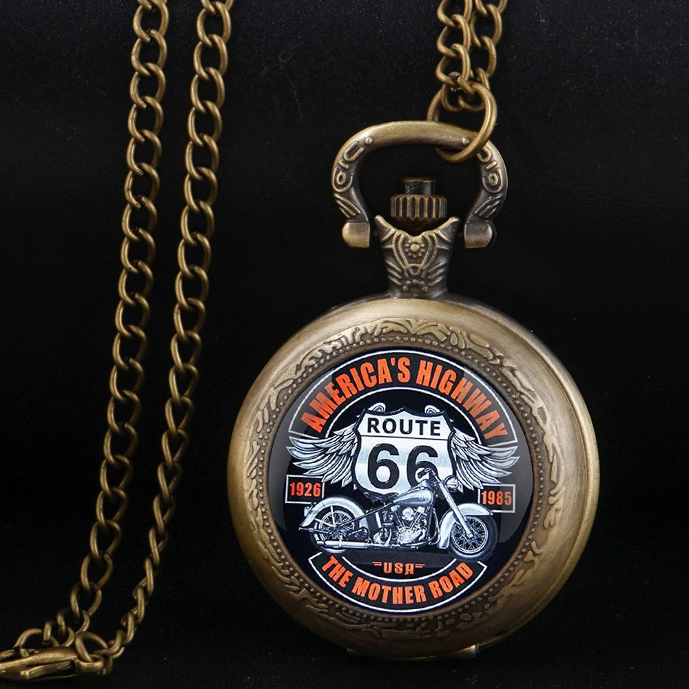 Vintage Route 66 Men's Pocket Watch - Classic Stainless Steel Necklace Clock With Quartz Movement, Non-Waterproof