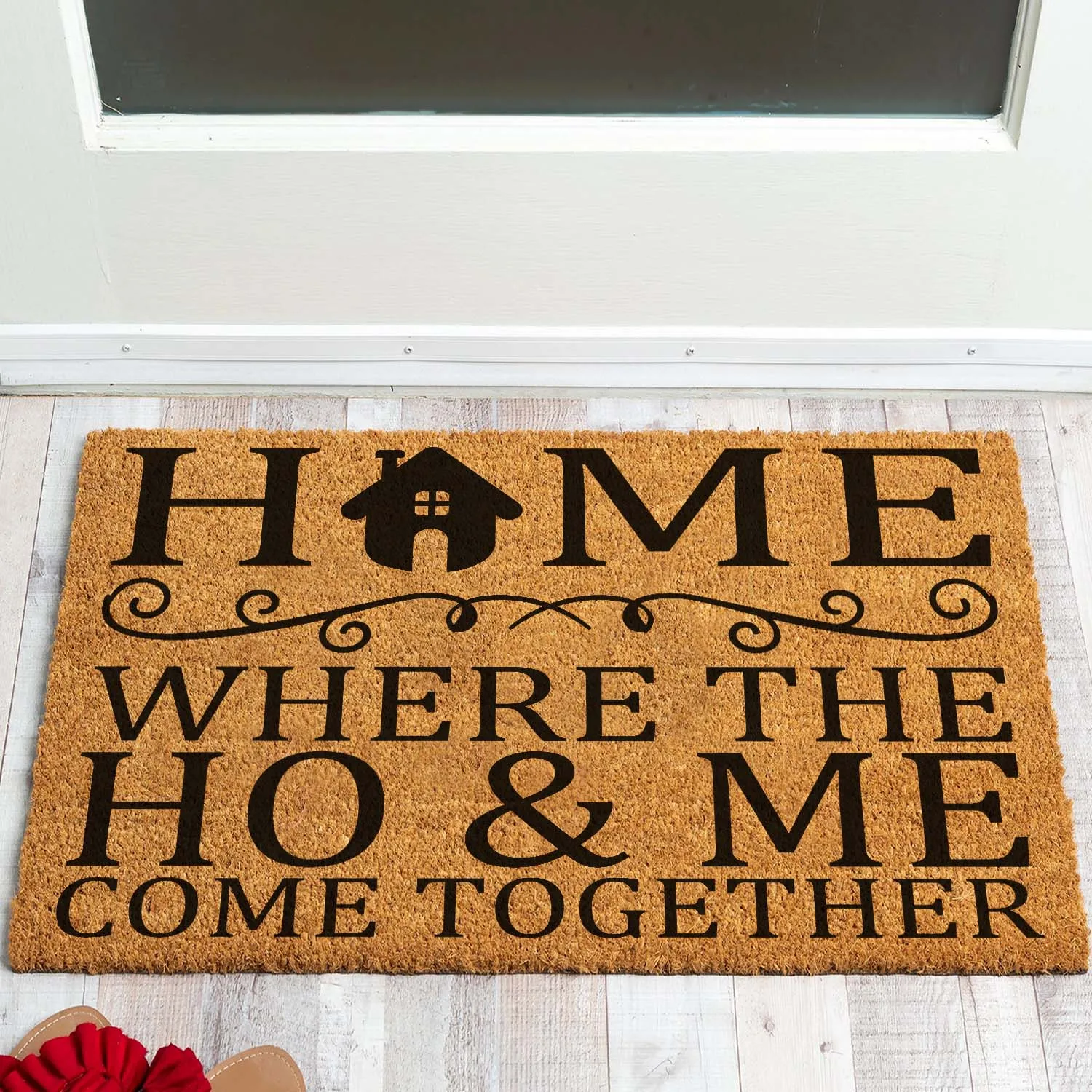 Funny Coir Doormat Home, Where The Ho & Me Come Together Welcome Front Porch Decor Mat For The Entrance Way Rugs 23.6 x 15.7 in