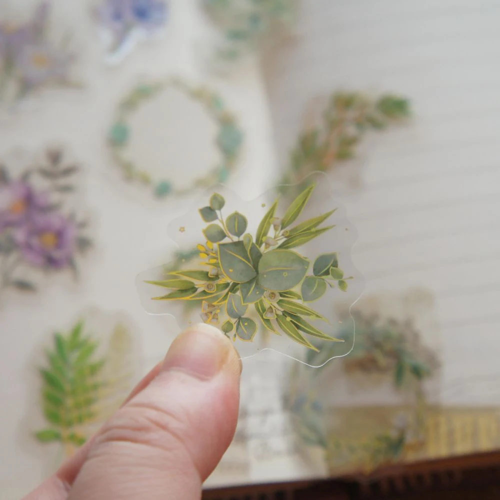 

44pcs Gold Line Soft Color Flower and Leave Style Sticker Scrapbooking DIY Gift Packing Label Decoration Tag