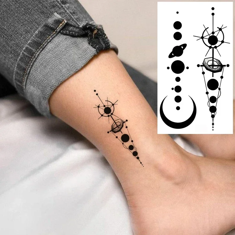 Tattoo Sticker Moon Dots Planet Spaceman Totem Temporary Waterproof Fake Tatoo for Women Men Foot Finger Neck Hand Body Art