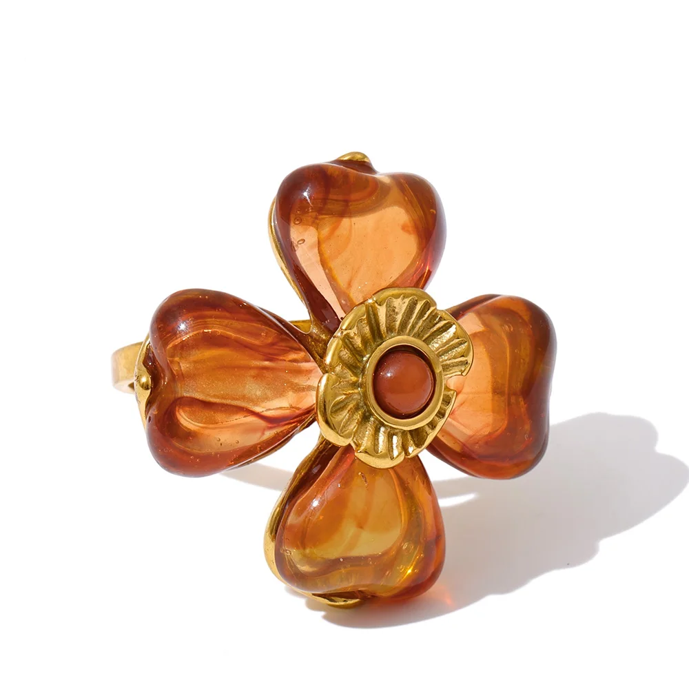 Women's Acrylic Flower Pendant Necklace & Ring Set