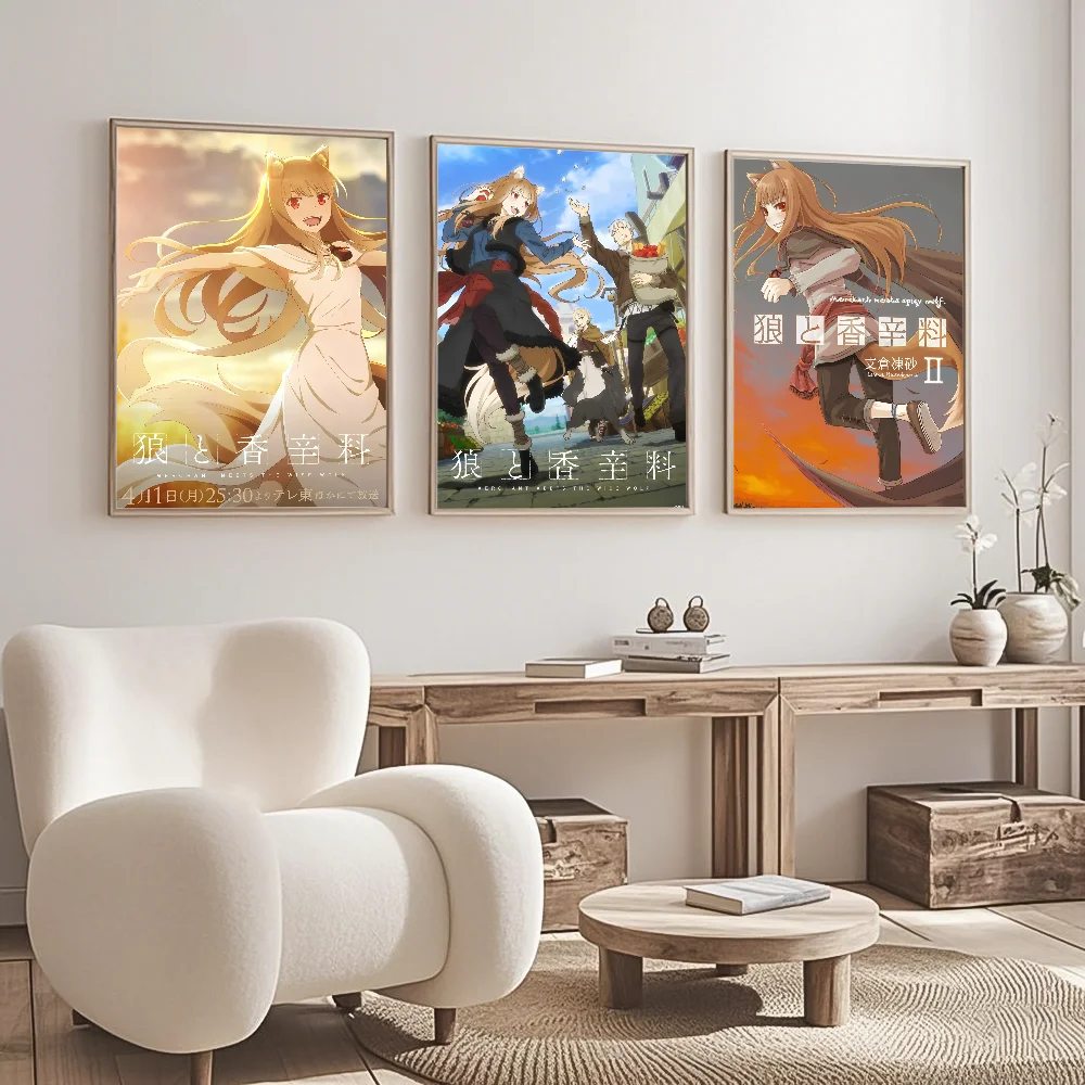 1PC Hot Pad Holo Spice Wolf Anime Poster Waterproof Wall Art Sticker For Bar Living Room Vintage Decor High Quality Print Gift
