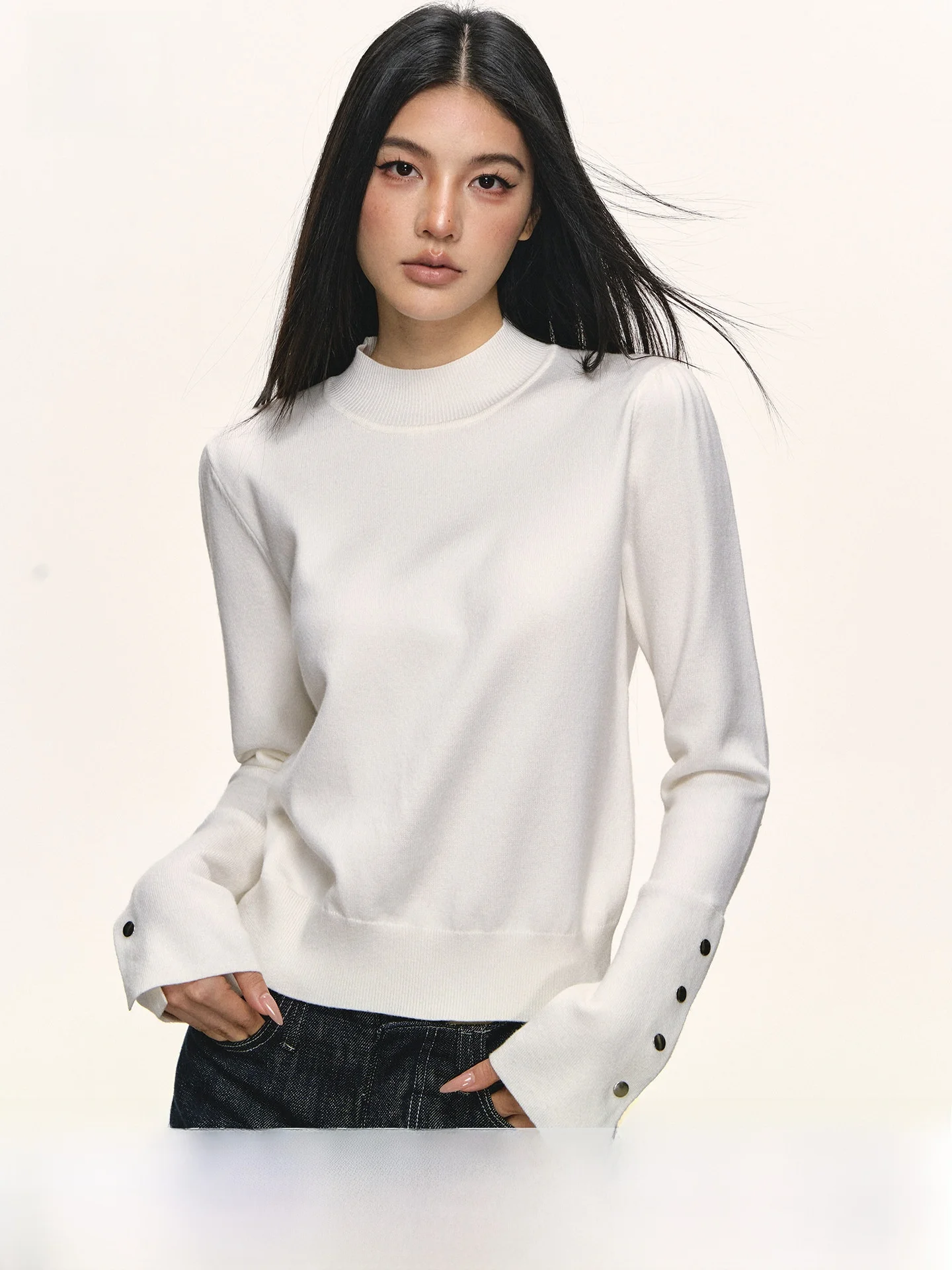 

Anna Aneae Women's Slim Fit Long Sve round Ne Base irt Inner Wear Spring New Sle Button up Casual Knitted Top