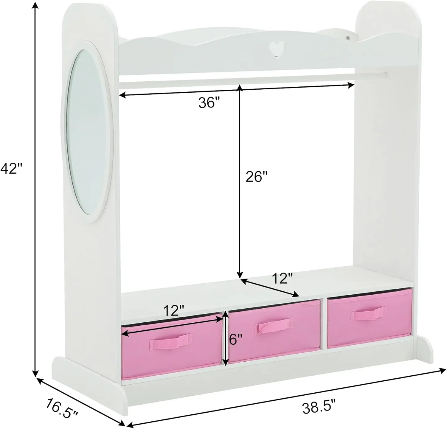 Armadio per bambini armadio per vestiti con specchio armadio per appendere aperto con appendiabiti Costume per bambini per la stanza dei giochi della camera da letto della ragazza della scuola materna