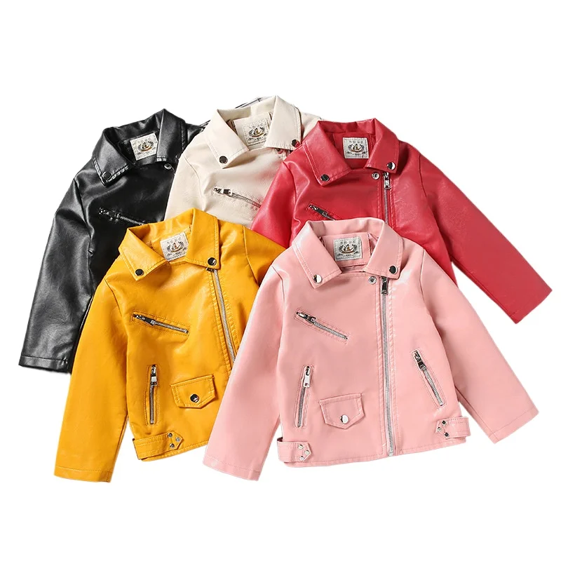 Toddler Girls Leather Jacket Candy Color Boys Wind-proof Jacket Winter Fall Fashion Children's Clothes