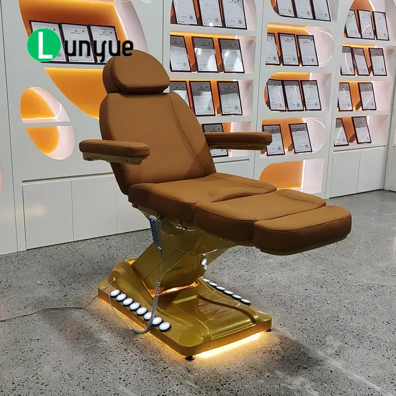 Electric Adjustable Massage Spa Bed Modern Luxury Gold Base Retractable Beauty Facial Bed for High Quality Furniture