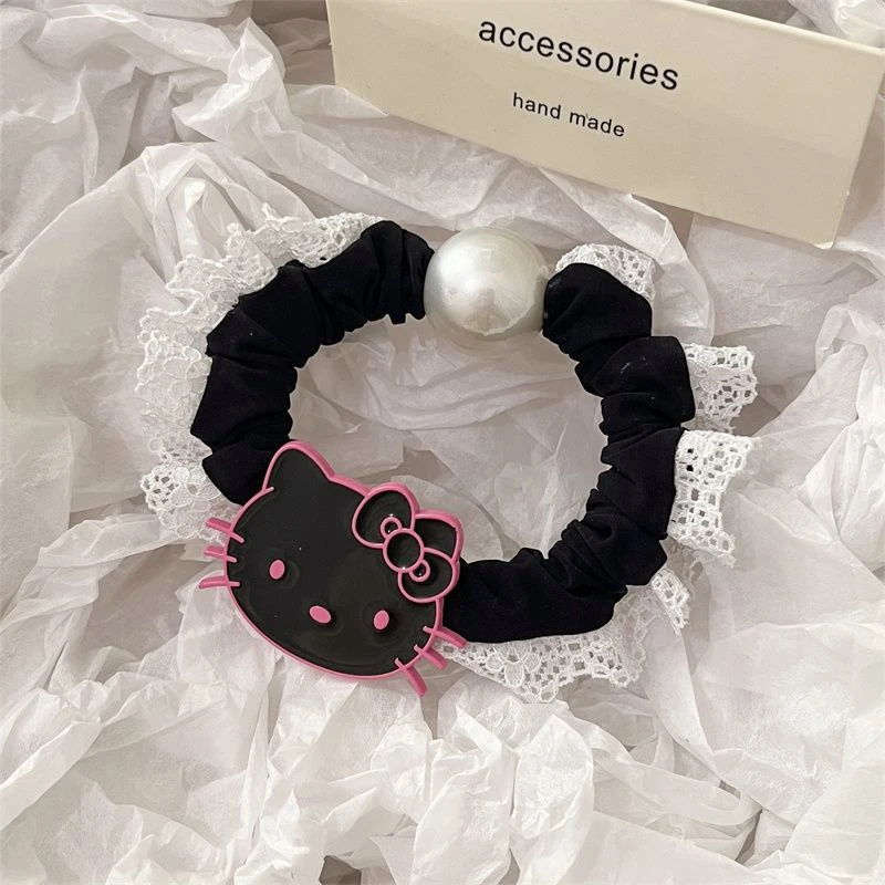 Sweet Kt Cat Pearl Cravatta per capelli Ornamenti per capelli Simpatico cartone animato Versatile Corda per capelli Coda di cavallo Fascia Elastico Accessori per capelli Regalo