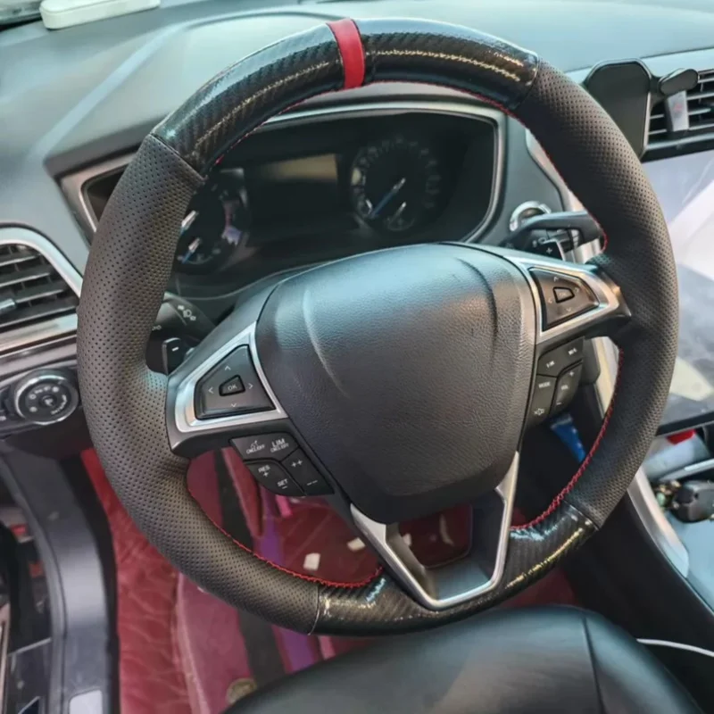 

Car Steering Wheel Cover For Ford Mondeo Edge 2013-2020 Hand-Sewn Carbon Fiber Leather Car Interior Accessories
