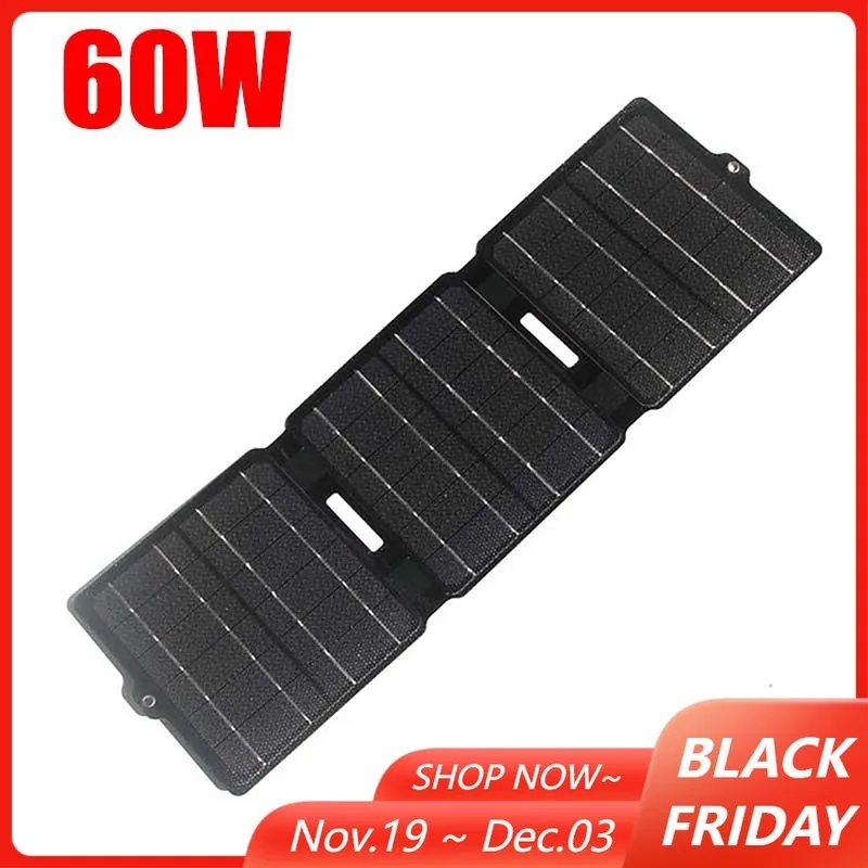 

60W ETFE Solar Panel Folding Bag Dual USB Flexible Waterproof DIY Charger for Mobile Phone Outdoor Emergency Power Supply