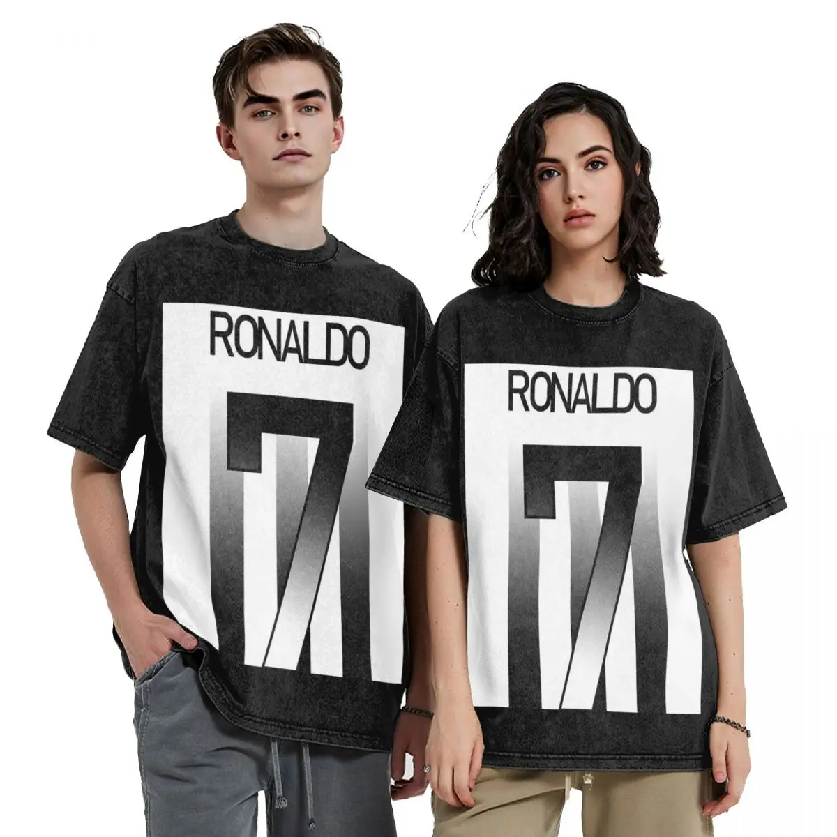 

Ronaldo Football Number 7 Hip Hop Short Sleeve T-Shirts Washed Tops Tees Streetwear T Shirt Printed for Men Women