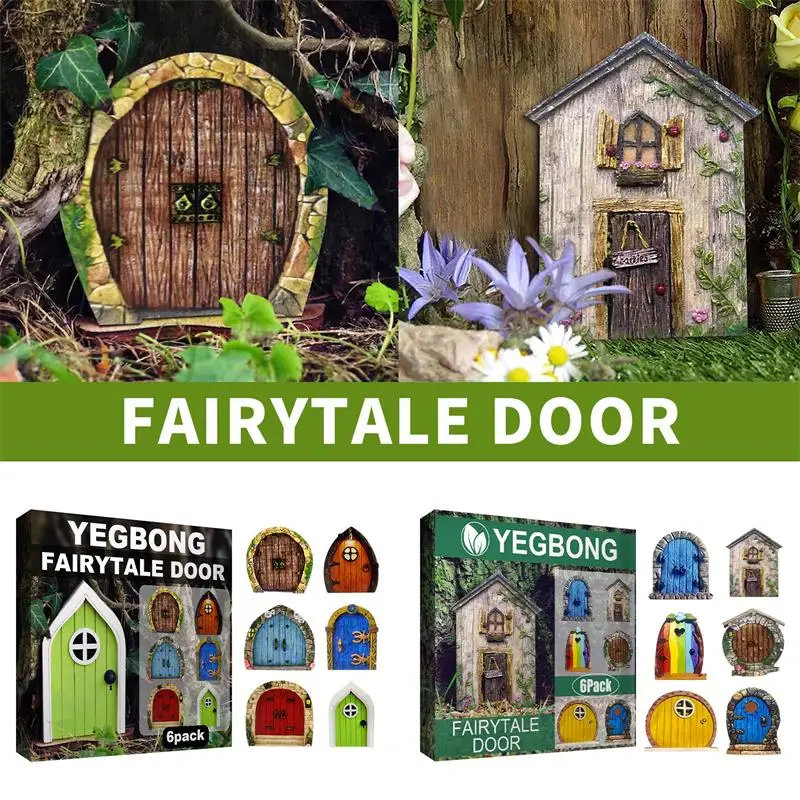 6Pcs Miniature Fairy Gnome Door Figurines Elf Home For Yard Art Garden Tree Sculpture Statues Decor Outdoor Fairy Garden Door