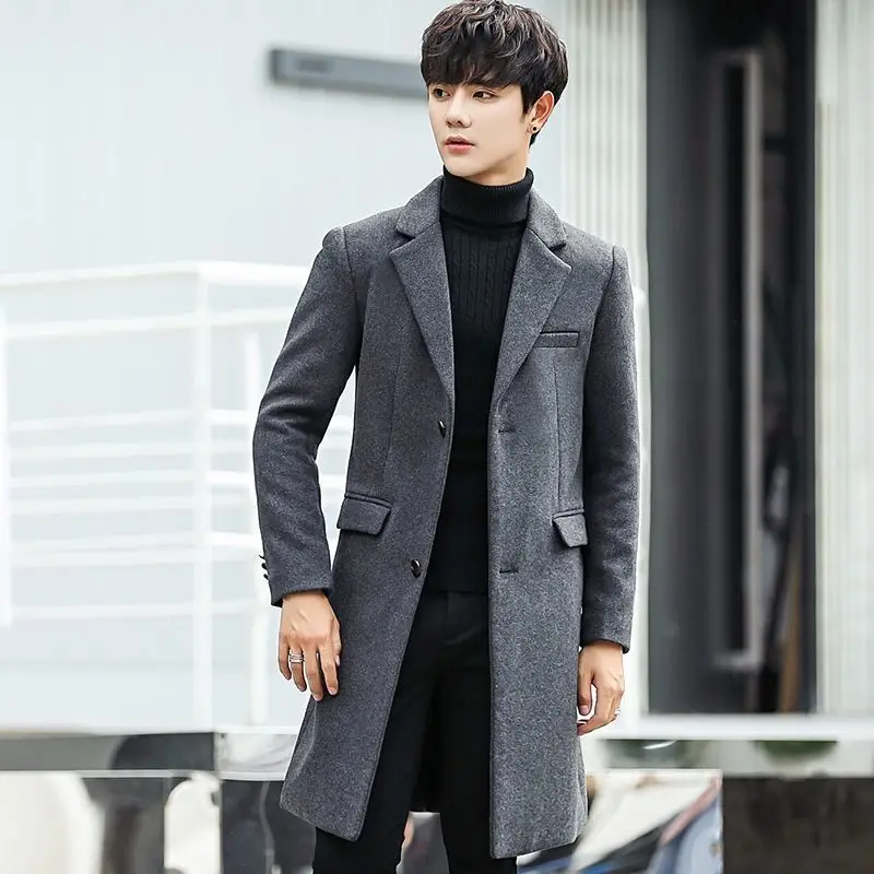 

Handsome Men's Mid Length Wool Coat 2025 Korean Streetwear Thermal Jacket with Zipper Closure Multiple Pockets​