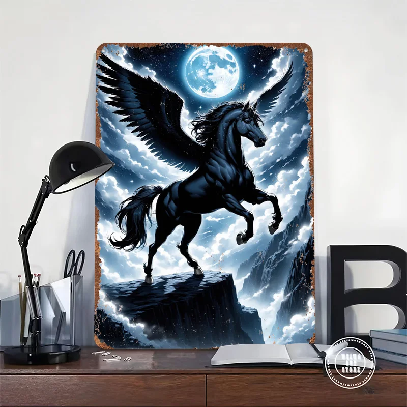 Black Pegasus Metal Poster Customized Wall Art Retro Vintage Tinplate Signs for Man Cave Decoration Home Decor Items Wand Deko