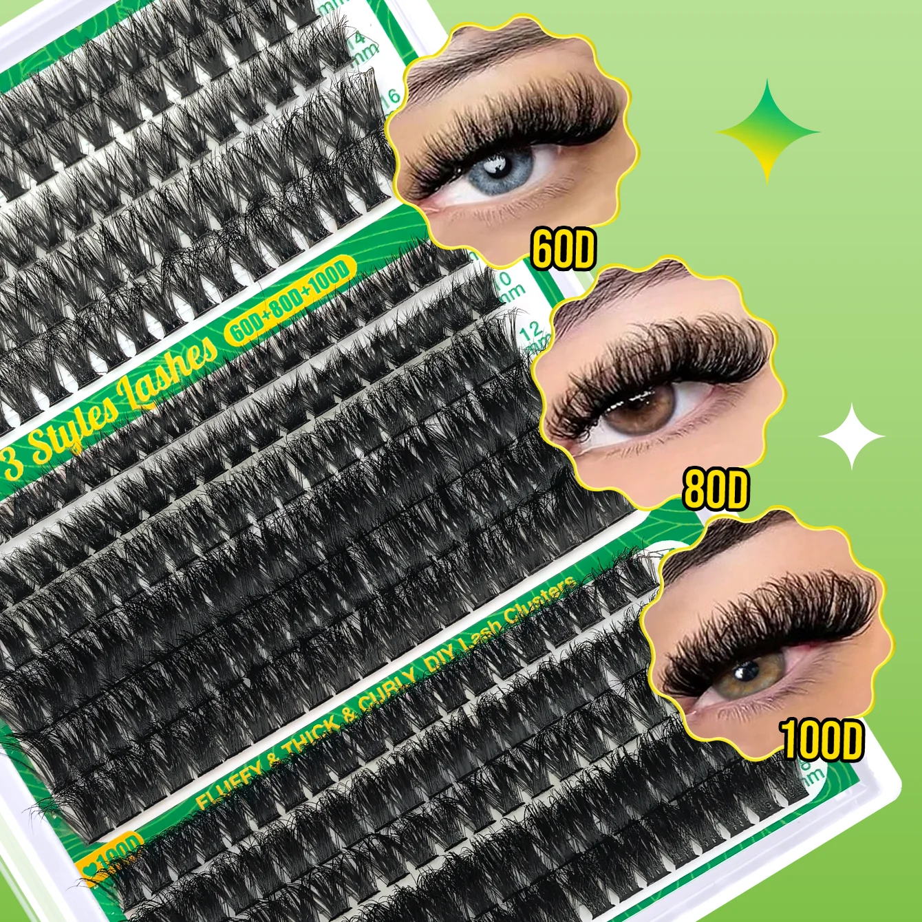 FAI DA TE 5D Fluffy Lash Cluster 60D/80D/100D Ciglia Spesse Cluster Ciglia Individuali Wispy 10-20mm Cluster Estensione Ciglia