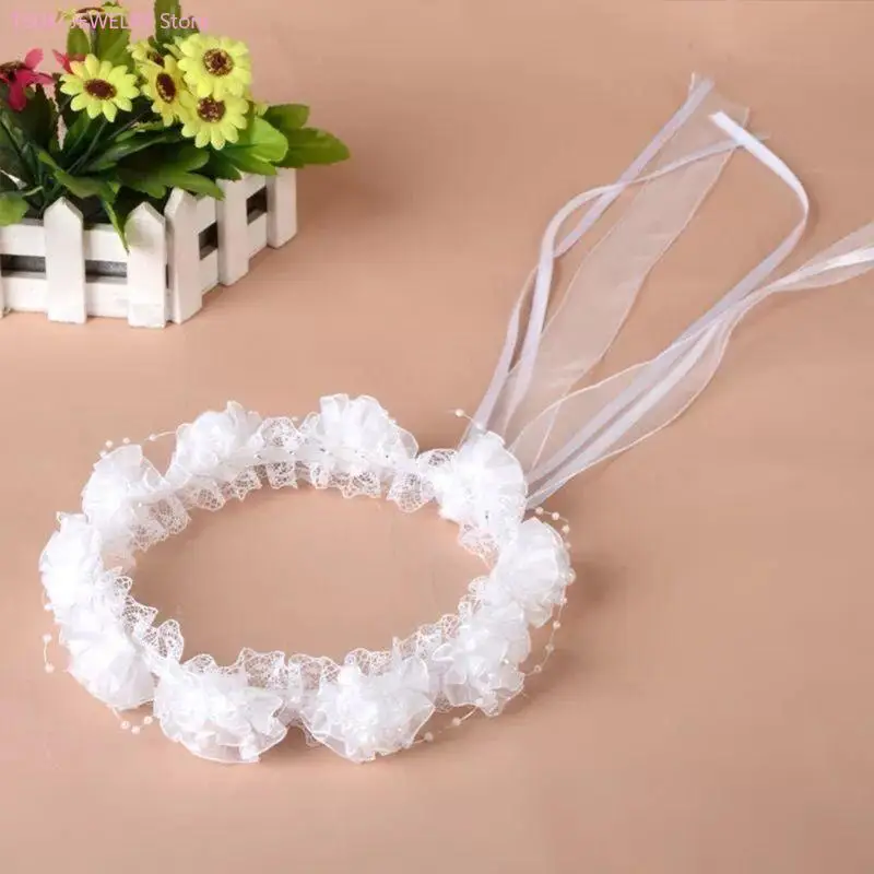 

62KE детская свадебная повязка на голову для девочек, сетчатый цветок, регулируемая лента, венок в виде короны, искусственный