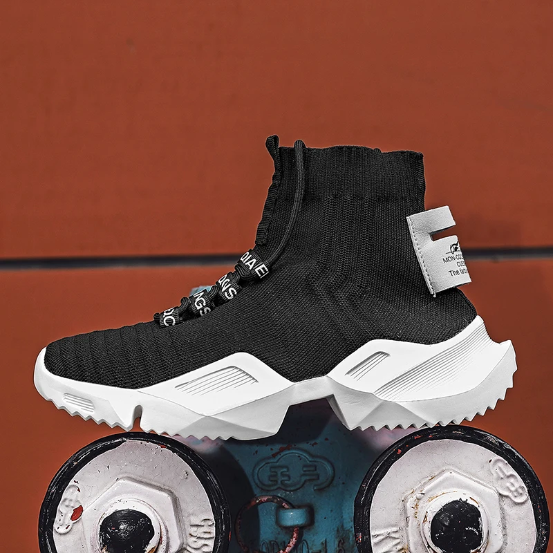Zapatillas de deporte de caña alta para hombre, talla grande 47, zapatos tipo calcetín, cómodos, transpirables, informales, deportivos, ligeros