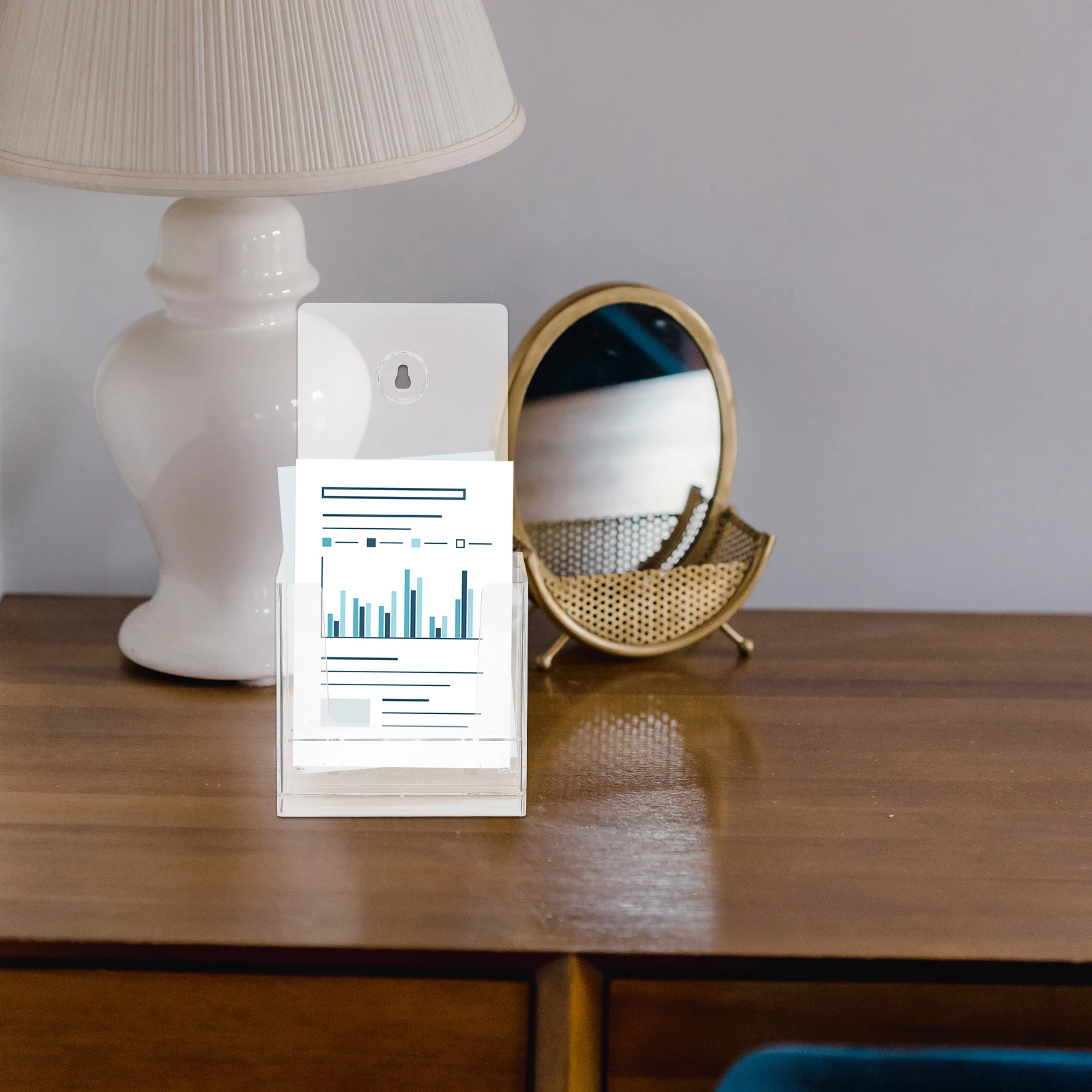 Desktop File Mounted Document Holder Acrylic Paper Stand Transparent Space Saving Organizer Pamphlets