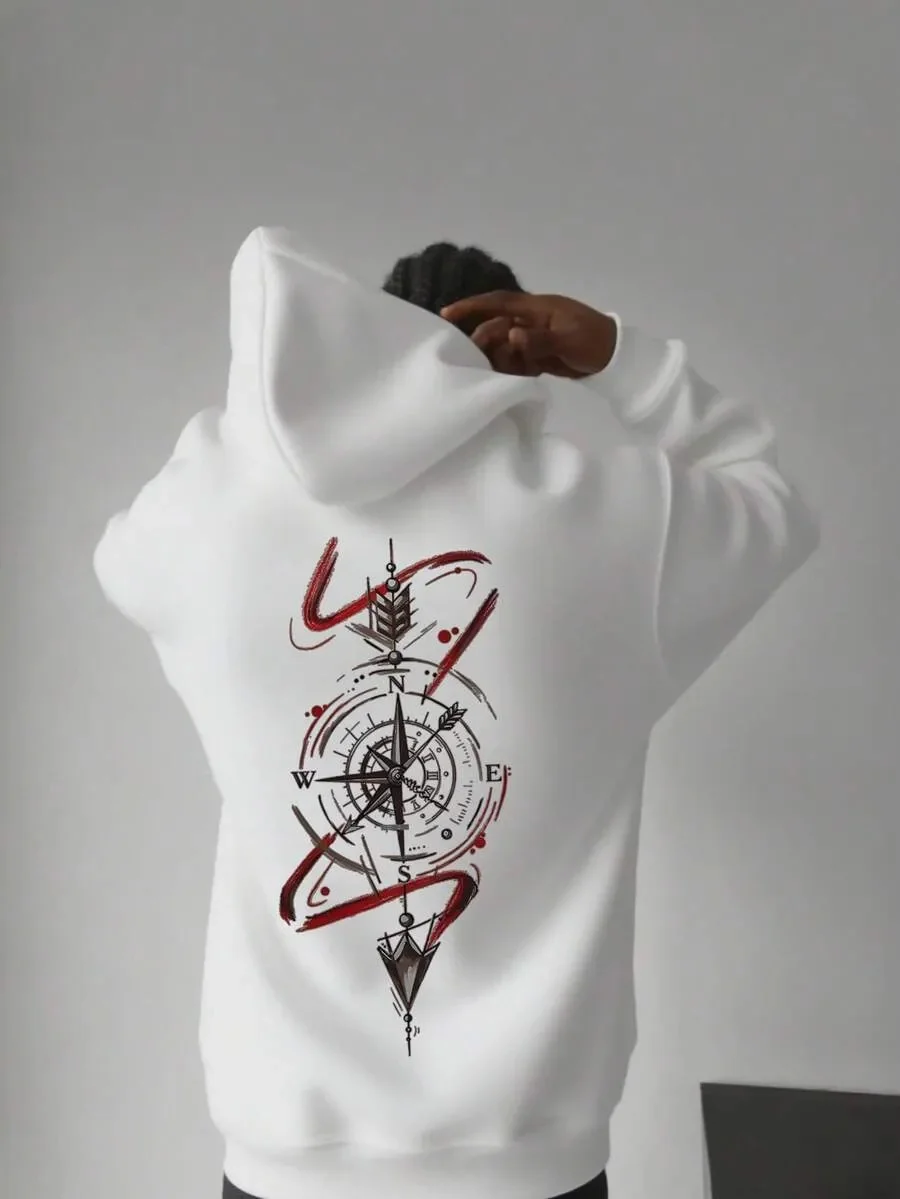

High - Quality Pure Cotton Hoodie Embellished with Exquisite Compass Art Motif A Must - Have for Enthusiasts Adventure Inspired