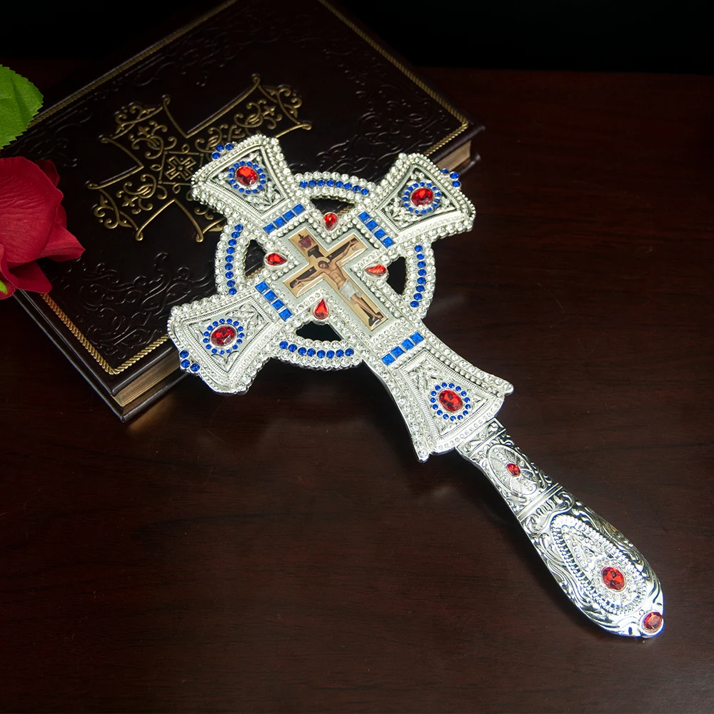جديد الكنيسة الأرثوذكسية الصليب القس الأب يده الصليب الصلاة مع يسوع الصليب الذهب زراعة كريستال الصليب صندوق ديني هدية