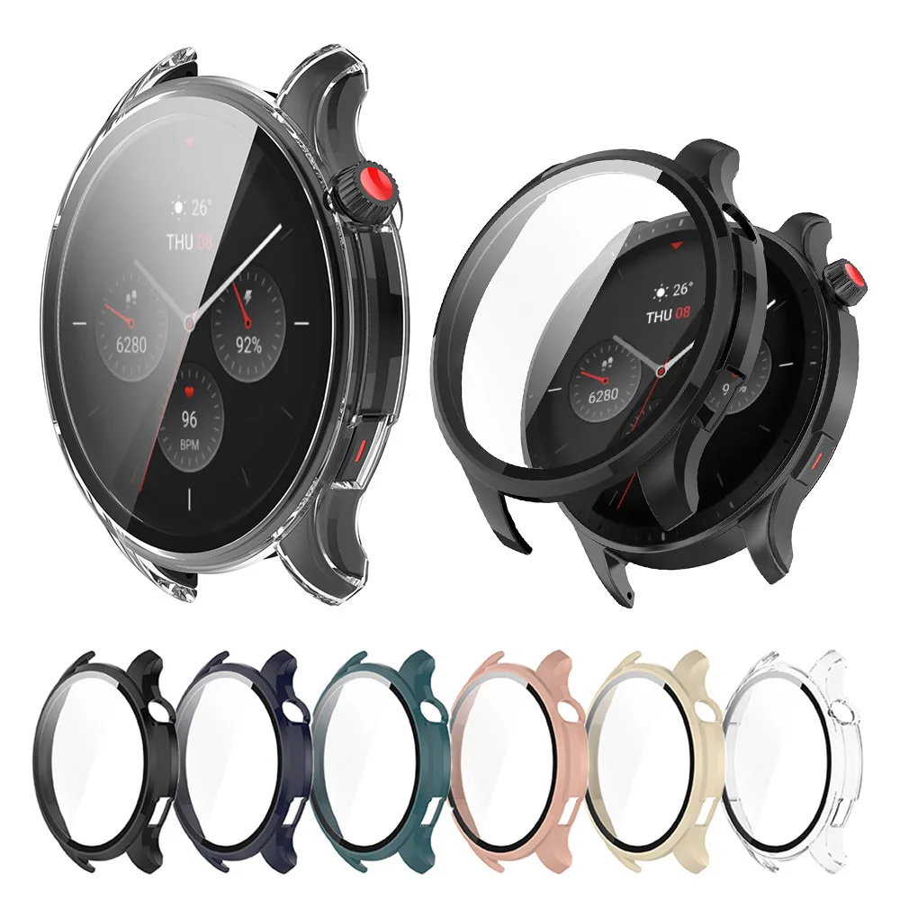 PC+Tempered Glass Screen Protector For Xiaomi Huami Amazfit GTR 4 Protective Case Cover Shell Bumper