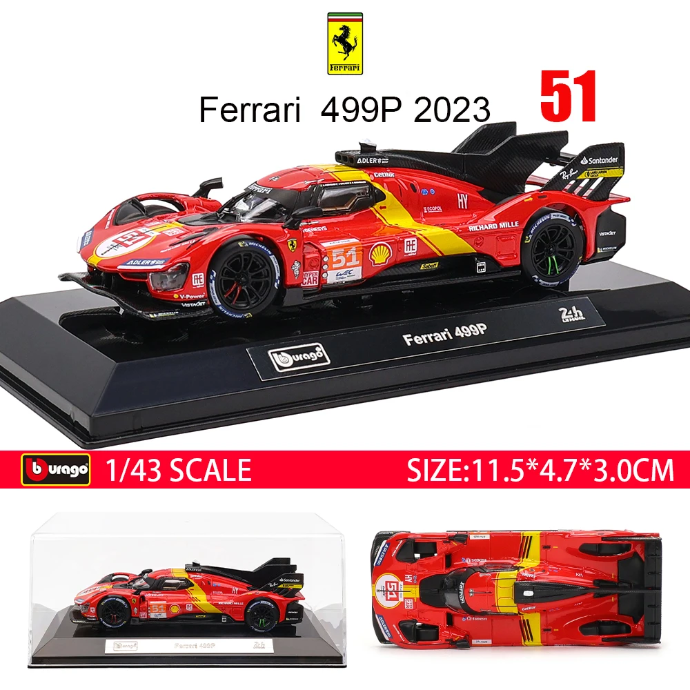 รถโมเดล Bburago อัตราส่วน 1:43 เฟอร์รารี่ 499P 296 488 250 512 รุ่นเลอม็องส์ ปี 2023 ผลิตจากโลหะผสม คุณภาพสูง แบบดึงหลัง ของเล่นสะสม ของขวัญ