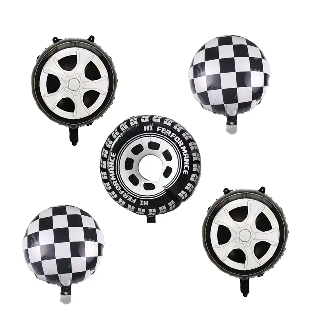 Black white Racing Car Balloon toy Wheel Balloon Checkered Racing Balloon race track Boys Racing theme Birthday party Decoration