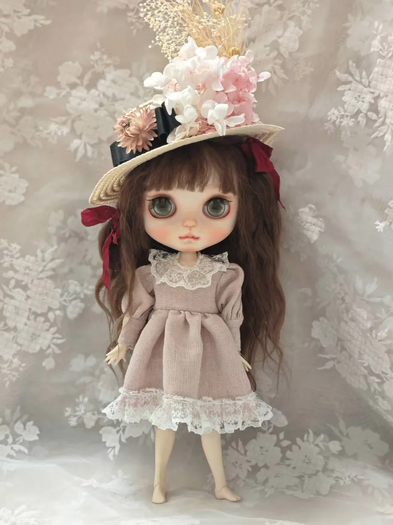 1pcs rural style Blythe/landoudou linen cotton one-piece dress (Fit for azone,Pullip,Ob22,24,26, Licca)