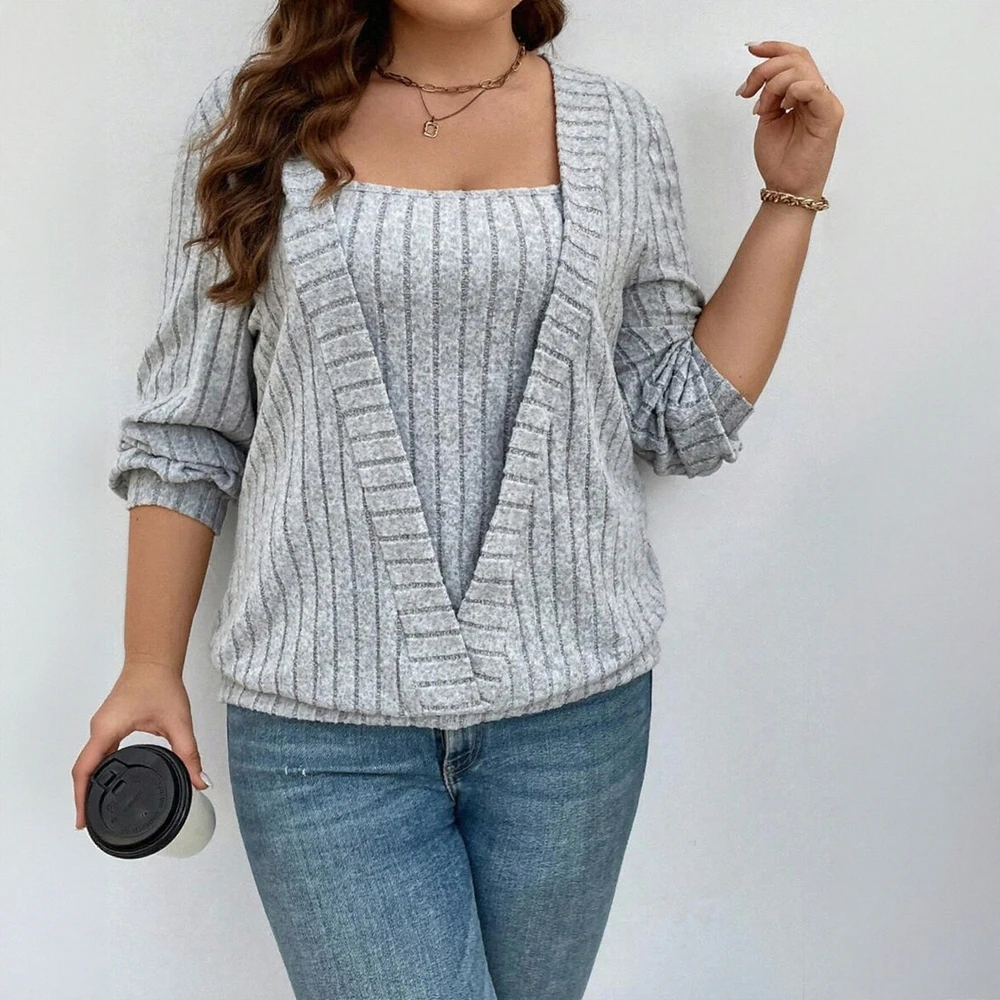 

Women's Autumn Sweater Casual Plain Long Sleeve Square Neck Fitting Slim Fashion Top