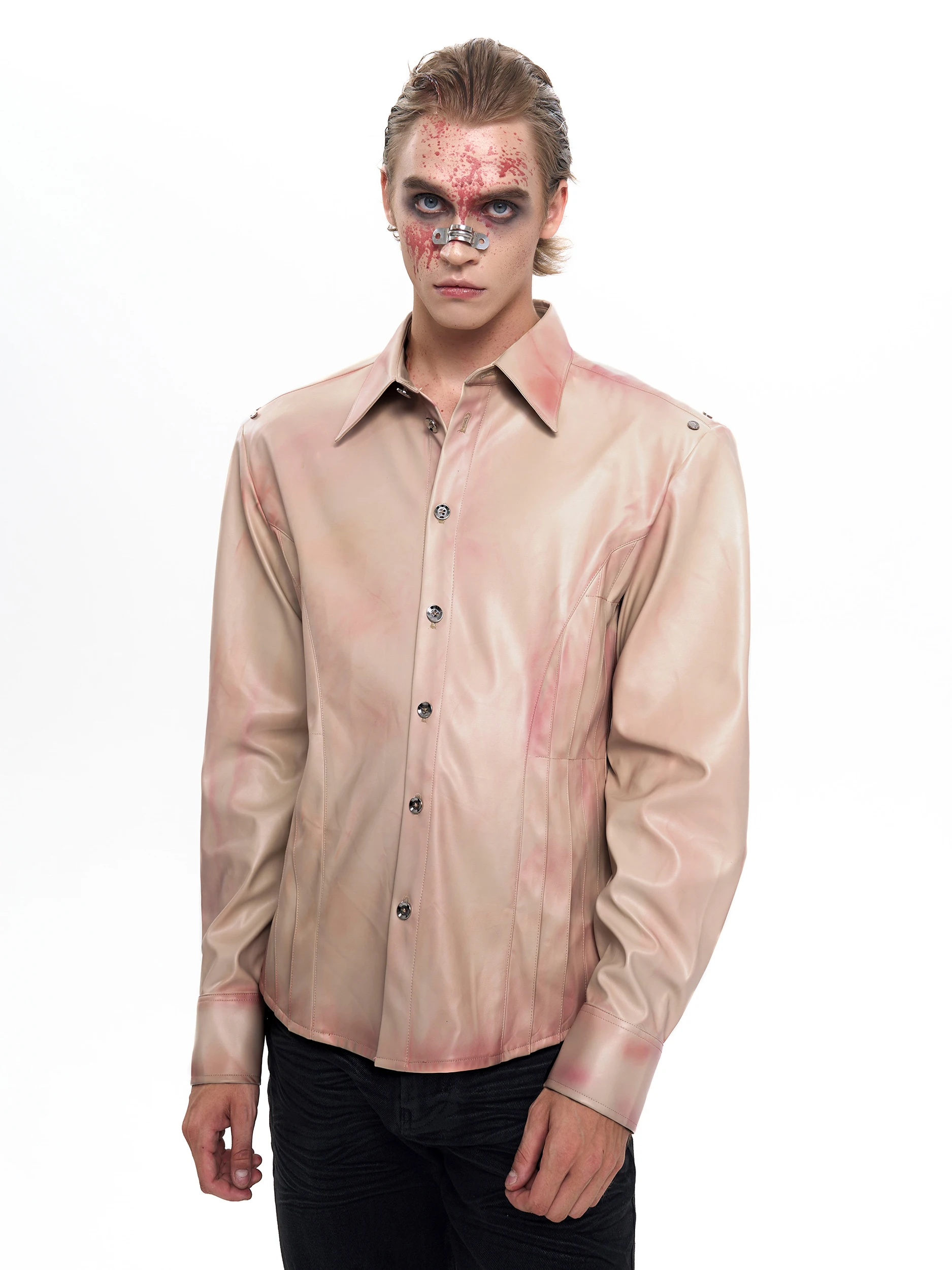 Men's 2025 Autumn New Slim-fit Trendy Shirts Men's Niche Retro Faux Leather Long-sleeve Handsome Shirts Masculinity Fashion Tops