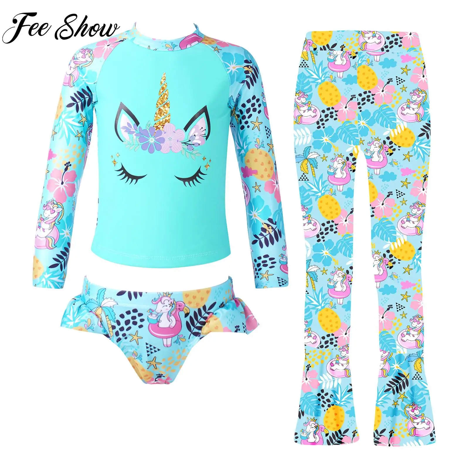 Toddler Girls Swimsuits Summer Brazilian Swimming Suit Swimwear Long Sleeve 2Pcs Tops Briefs Bikinis Set Bathing Suits Beachwear