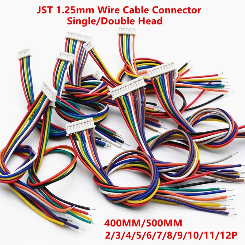 400mm/500mm JST 1.25mm Wire Cable Connector Micro Pitch 1.25mm 2P/3P/4P/5P/6P/7P/8P/9P/10P/11P/12 Pin Plug Electronic Wire 28AWG