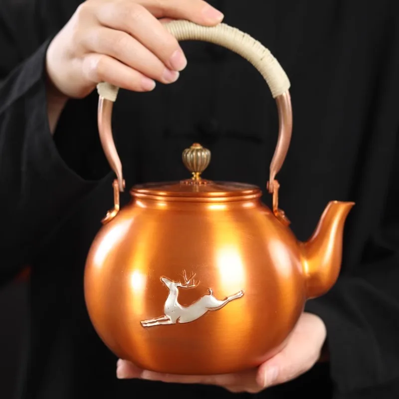 Handmade Gilded Silver Copper Teapot Purple Kettle Pure Boiled Water Tea Set for Household