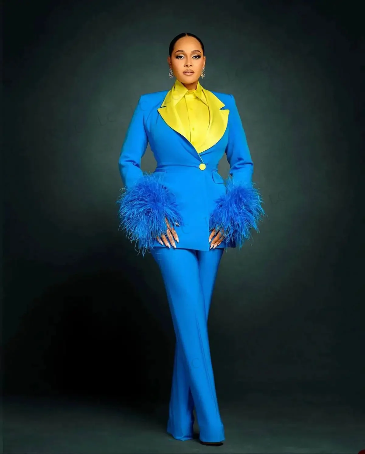 Feather Sleeve Design Women Suits 2 Pieces Sliced Peaked Lapel One Button Slim Fit Plus Size Custom Made Mother Of The Bride