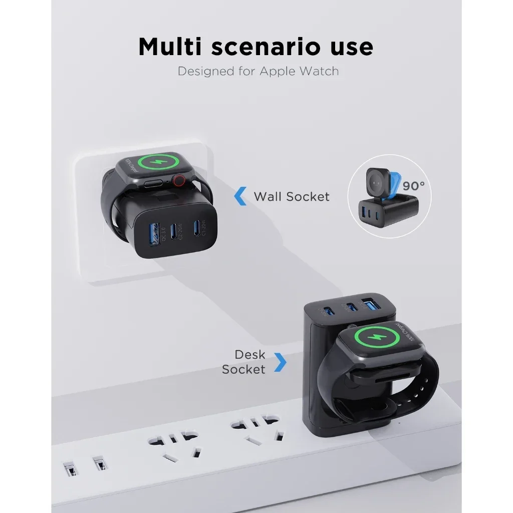 Oatsbasf 4-in-1 45W Fast Charging Magnetic Watch Wireless Charger Adapter for Apple /Samsung Watch US UK EU Plug Power Adapter