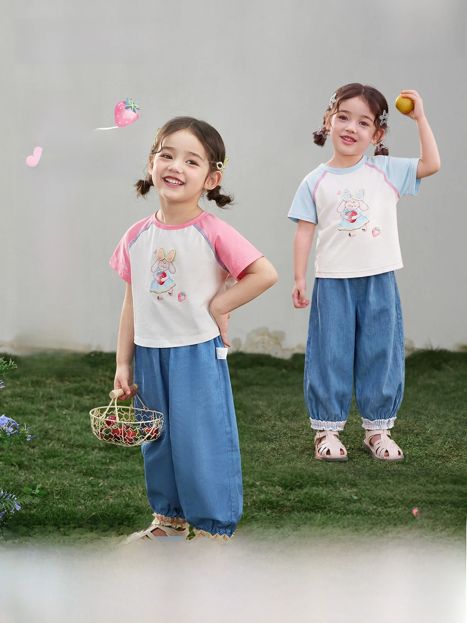 girls-summer-casual-outfit-thin-short-sleeve-ruffle-pants-t-shirt-and-pants-set-lightweight-breathable-children's-clothing