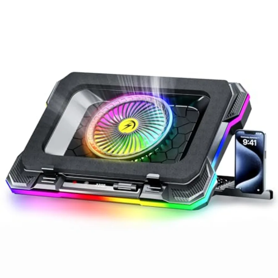 

Охлаждающая подставка для игровых ноутбуков RGB с турбовентилятором 5.5 Turbo Fan, быстрое охлаждение для ноутбуков 15.6-19.3 дюймов, регулировка скорости, 7 уровней регулировки высоты