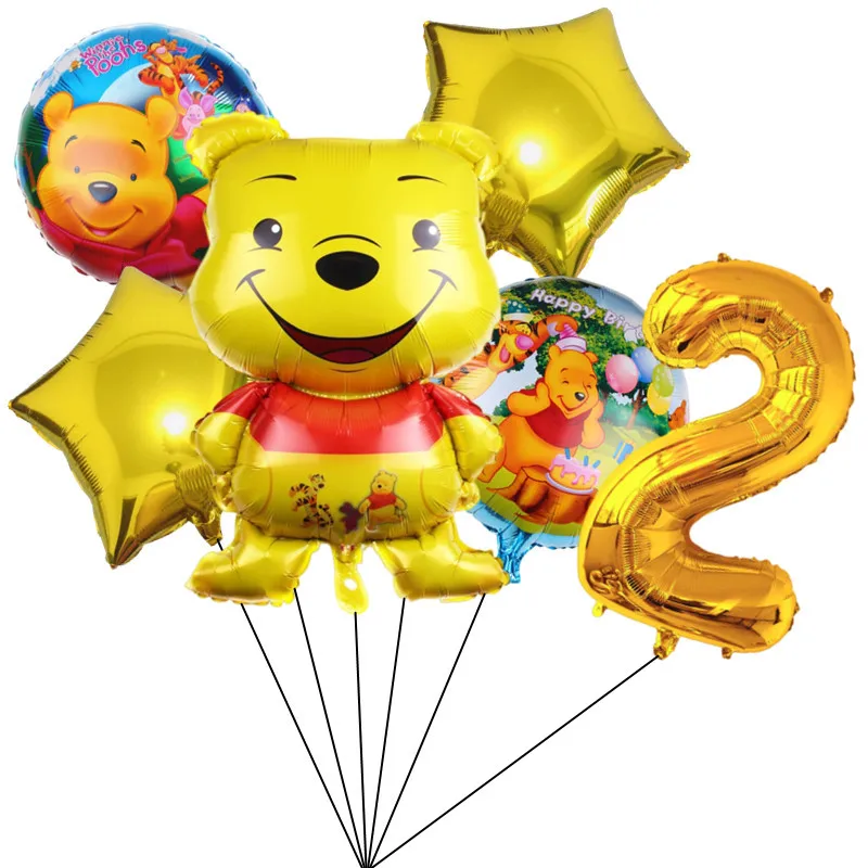 6Pcs Disney Winnie The Pooh Party 32inch Number Balloon Set Kids Boy Girl Birthday Party 1 2 3 4 5 6 7 8 9th Balloon Decoration