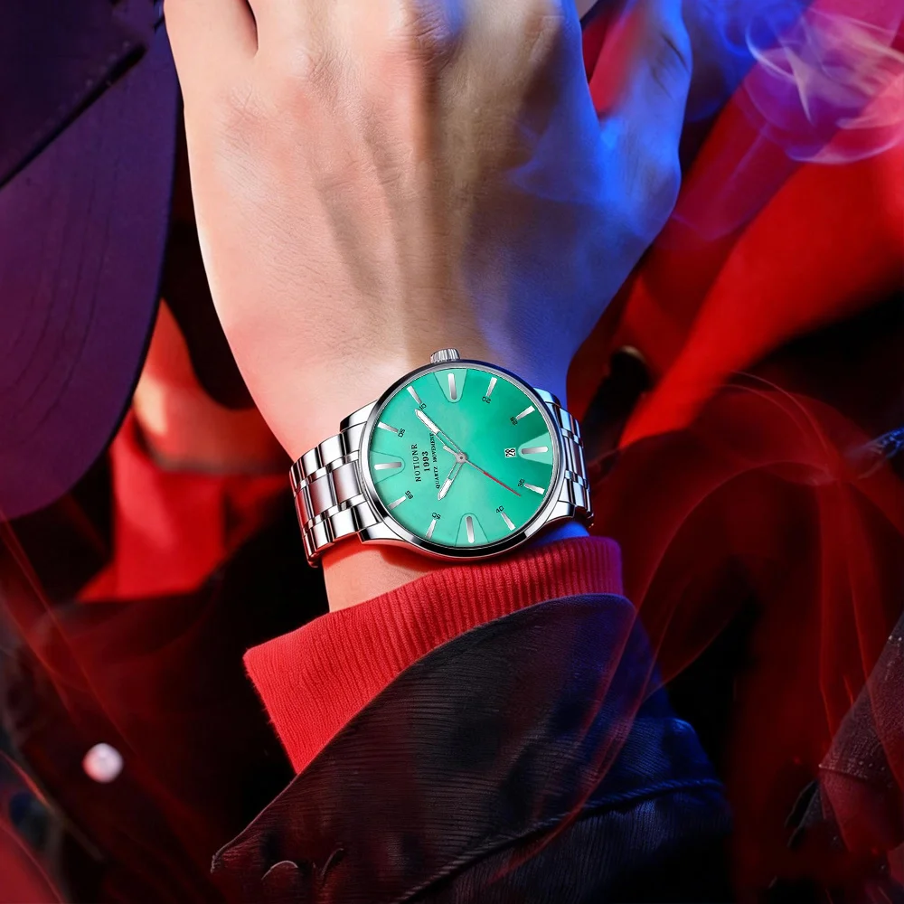 Luxury Men's Watch - Top Brand Wristwatch with Calendar, Stainless Steel Strap Watch, Ideal Christmas Gift, Black Gift Box