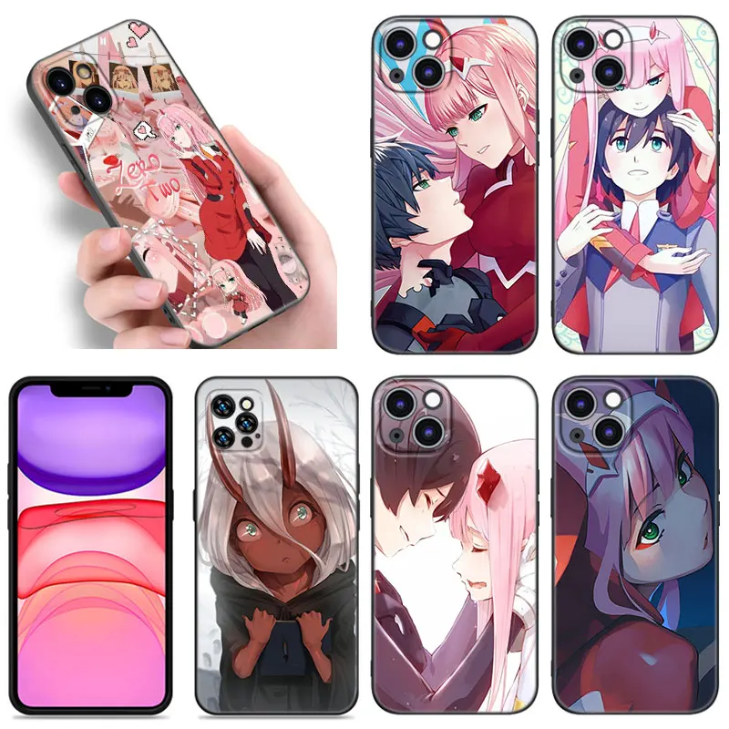 Anime Zero Two Darling Phone Case For Apple iPhone 12 13 Mini 11 14 15 Pro Max 7 8 Plus X XR XS SE 2020 2022 Black Silicone Case